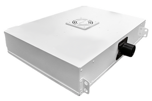 Top tile-mounted Air Guardian pulls in air via surface-mounted fans. Air pulled into chamber is cleansed of airborne pathogens (Viruses, molds, and bacteria) utilizing 260~265nm UVC with a >99% inactivation rate.